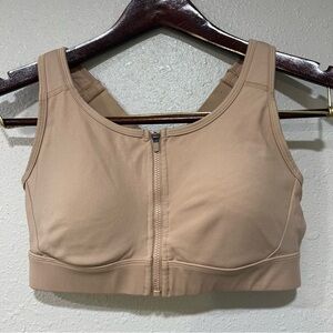 Duluth Trading Co Sports Bra Womens Beige Nude Hellrassiere Zip Front Size 6 EUC